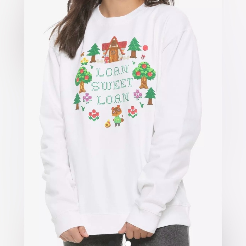 Animal Crossing Loan Sweet Loan White Graphic Crewneck Sweatshirt, Size Medium